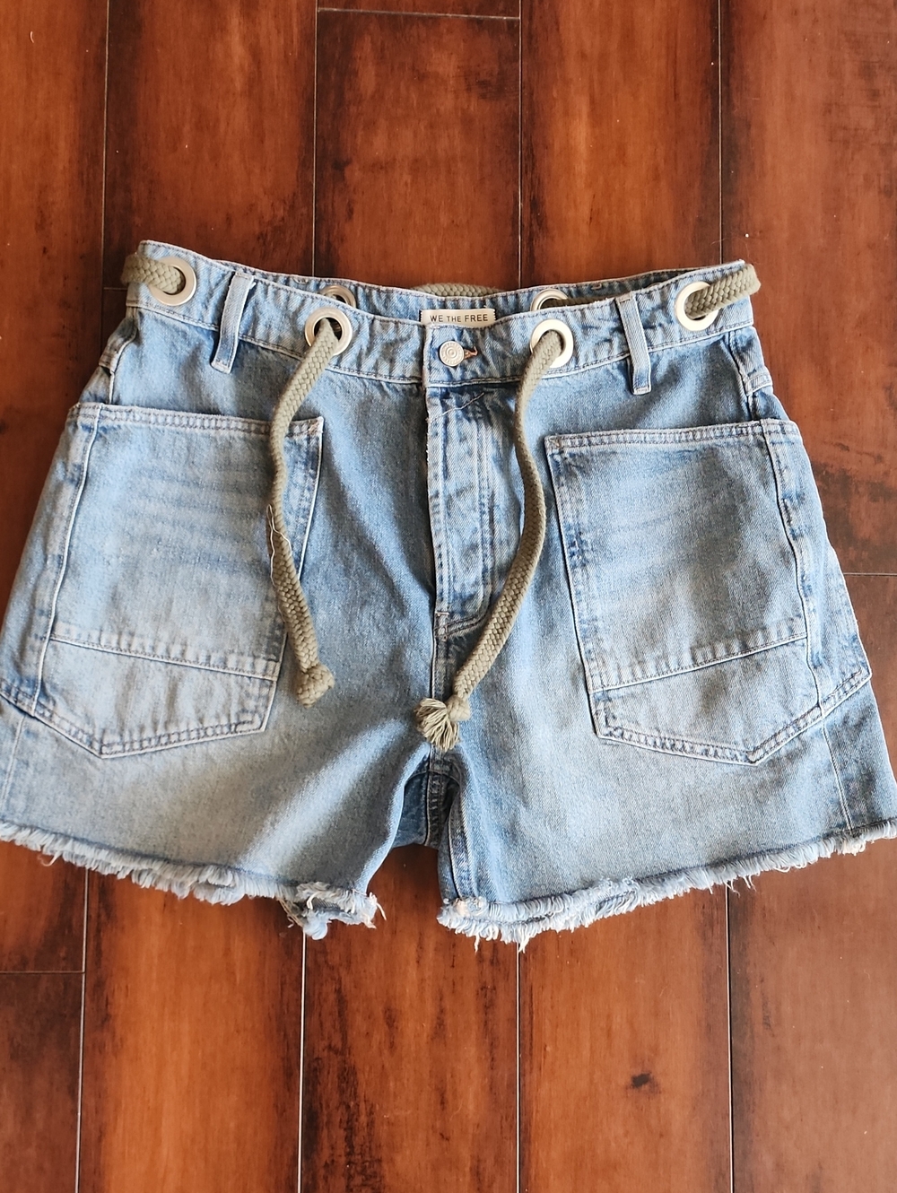 We The Free Light Blue Denim Shorts with Rope Tie Waist